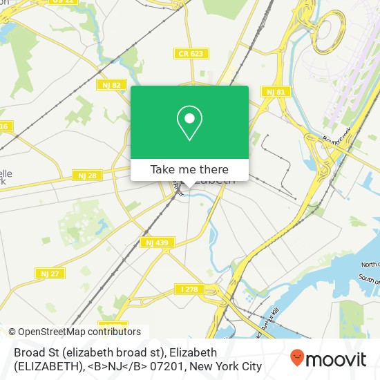 Mapa de Broad St (elizabeth broad st), Elizabeth (ELIZABETH), <B>NJ< / B> 07201