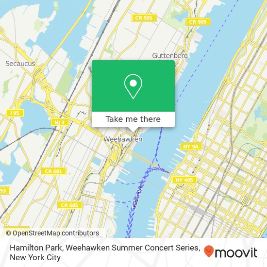 Hamilton Park, Weehawken Summer Concert Series map