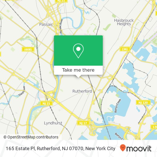 Mapa de 165 Estate Pl, Rutherford, NJ 07070