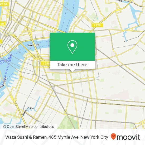 Mapa de Waza Sushi & Ramen, 485 Myrtle Ave