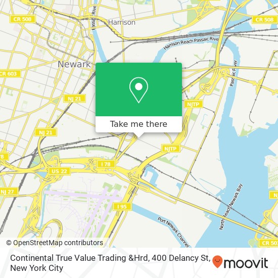 Mapa de Continental True Value Trading &Hrd, 400 Delancy St