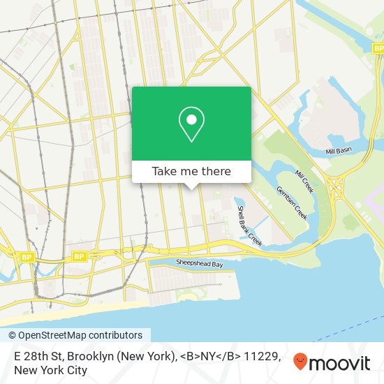 Mapa de E 28th St, Brooklyn (New York), <B>NY< / B> 11229