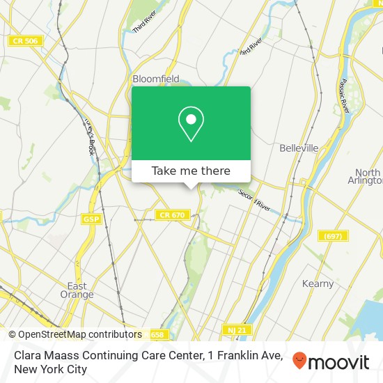 Mapa de Clara Maass Continuing Care Center, 1 Franklin Ave