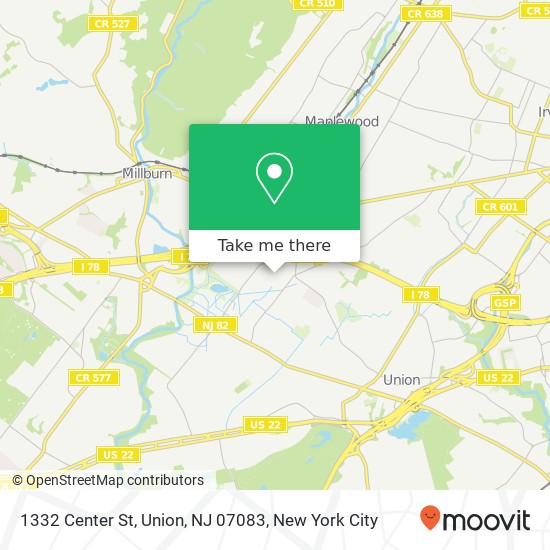 Mapa de 1332 Center St, Union, NJ 07083