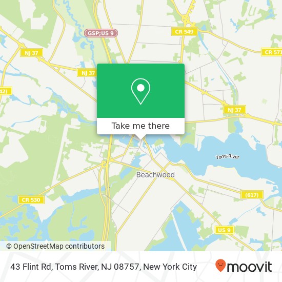 Mapa de 43 Flint Rd, Toms River, NJ 08757