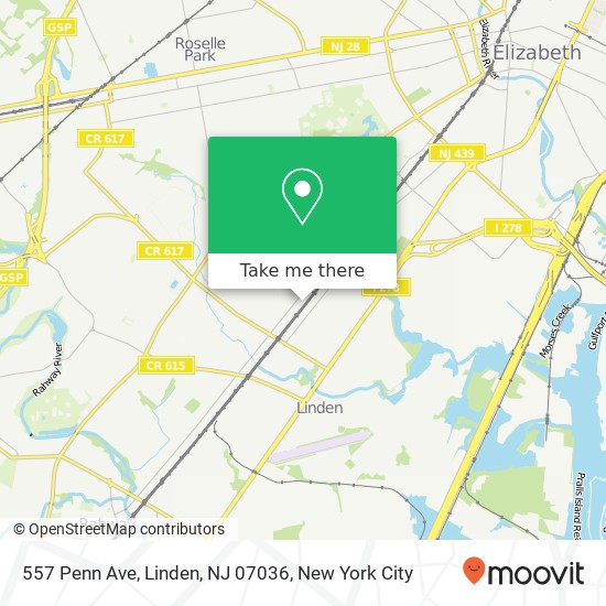 Mapa de 557 Penn Ave, Linden, NJ 07036