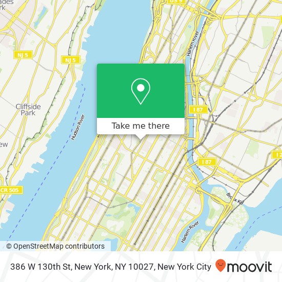 Mapa de 386 W 130th St, New York, NY 10027