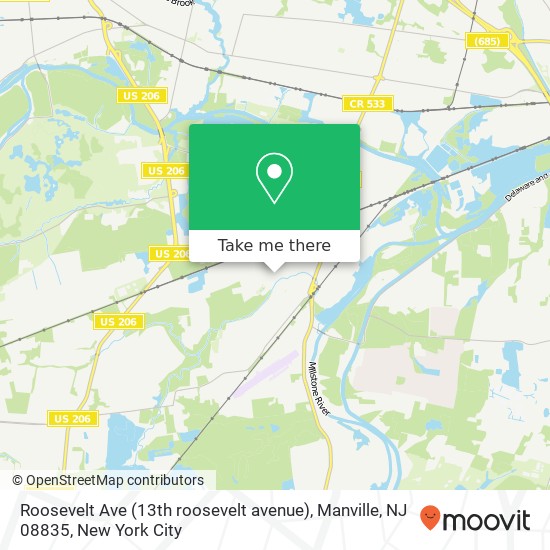 Mapa de Roosevelt Ave (13th roosevelt avenue), Manville, NJ 08835