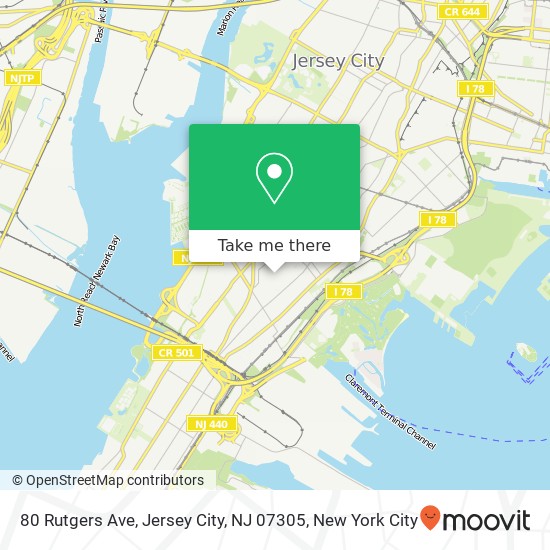 Mapa de 80 Rutgers Ave, Jersey City, NJ 07305