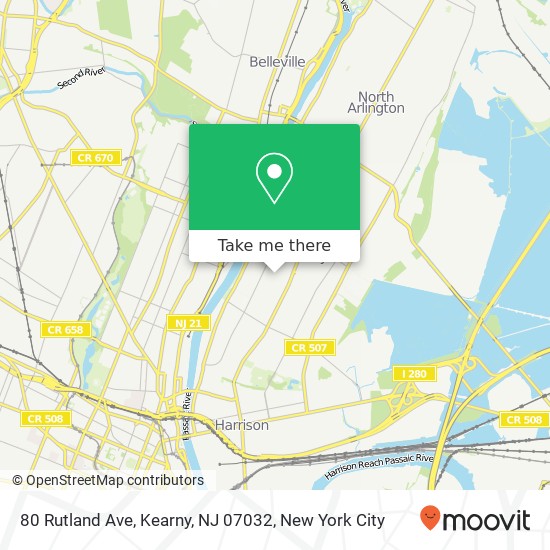 Mapa de 80 Rutland Ave, Kearny, NJ 07032