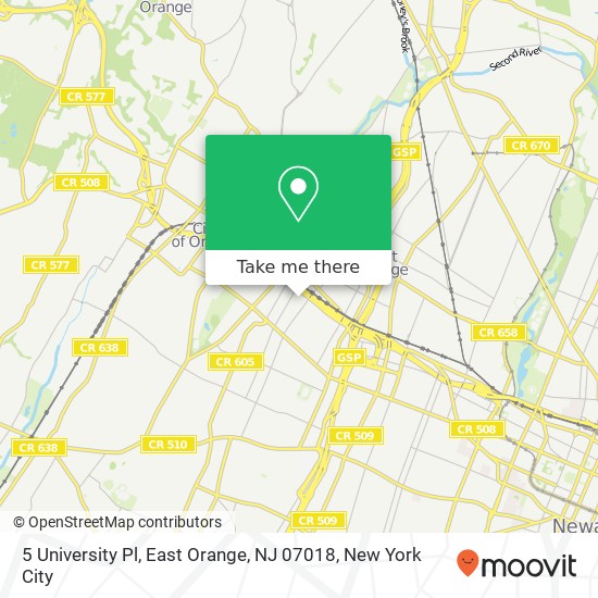 Mapa de 5 University Pl, East Orange, NJ 07018