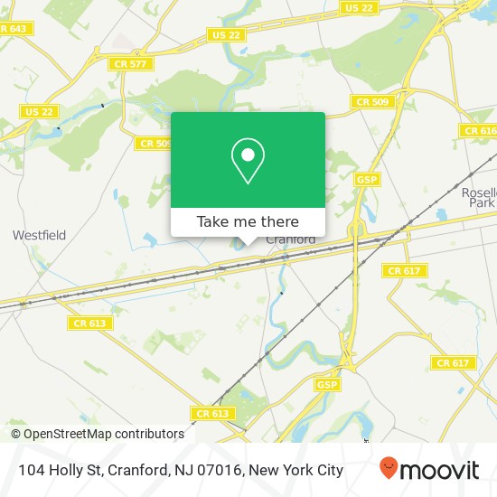 Mapa de 104 Holly St, Cranford, NJ 07016