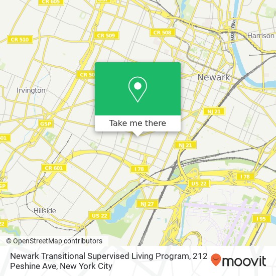 Mapa de Newark Transitional Supervised Living Program, 212 Peshine Ave