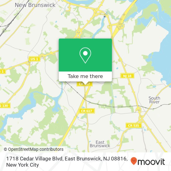 Mapa de 1718 Cedar Village Blvd, East Brunswick, NJ 08816
