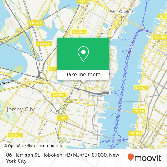 Mapa de 86 Harrison St, Hoboken, <B>NJ< / B> 07030