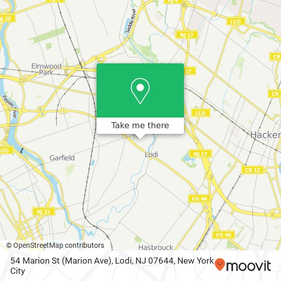 Mapa de 54 Marion St (Marion Ave), Lodi, NJ 07644