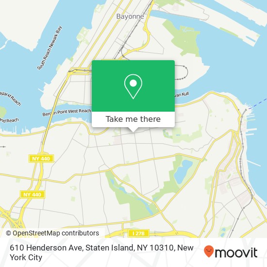 Mapa de 610 Henderson Ave, Staten Island, NY 10310