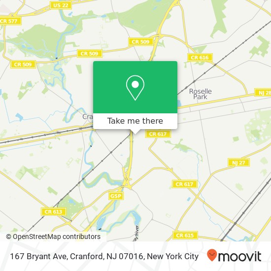 Mapa de 167 Bryant Ave, Cranford, NJ 07016