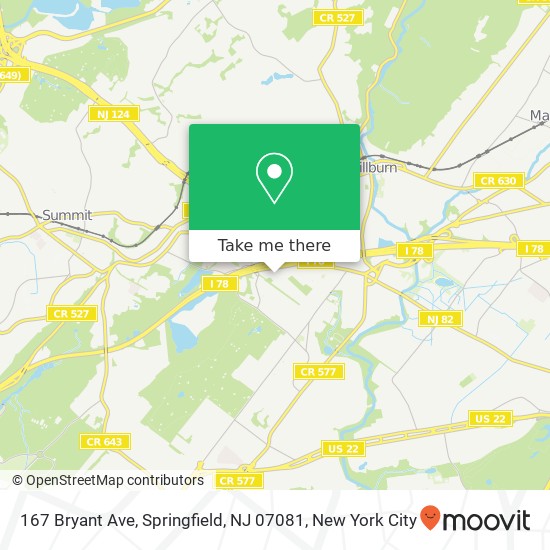 Mapa de 167 Bryant Ave, Springfield, NJ 07081