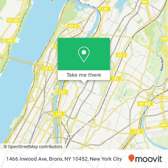 Mapa de 1466 Inwood Ave, Bronx, NY 10452