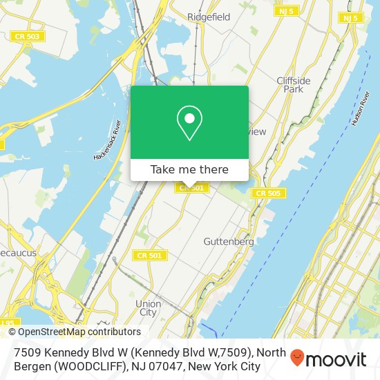 Mapa de 7509 Kennedy Blvd W (Kennedy Blvd W,7509), North Bergen (WOODCLIFF), NJ 07047