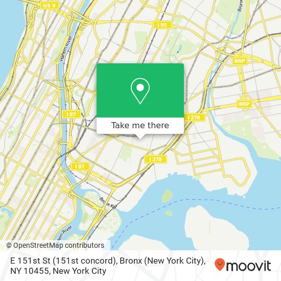 Mapa de E 151st St (151st concord), Bronx (New York City), NY 10455