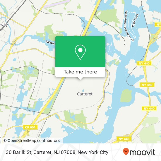 Mapa de 30 Barlik St, Carteret, NJ 07008