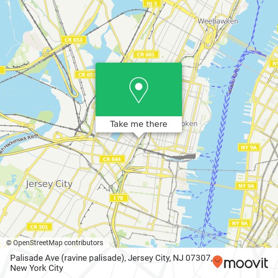 Mapa de Palisade Ave (ravine palisade), Jersey City, NJ 07307