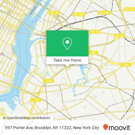 Mapa de 597 Porter Ave, Brooklyn, NY 11222