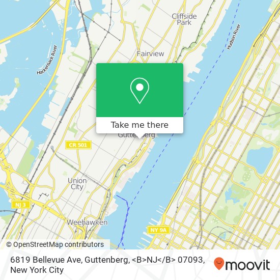 Mapa de 6819 Bellevue Ave, Guttenberg, <B>NJ< / B> 07093