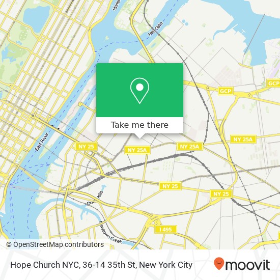 Mapa de Hope Church NYC, 36-14 35th St