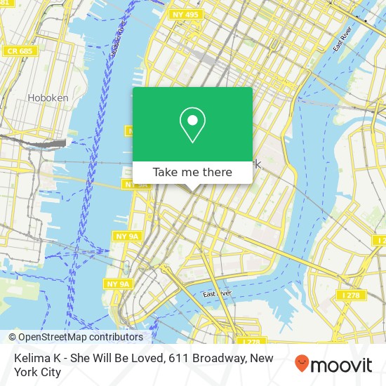 Kelima K - She Will Be Loved, 611 Broadway map