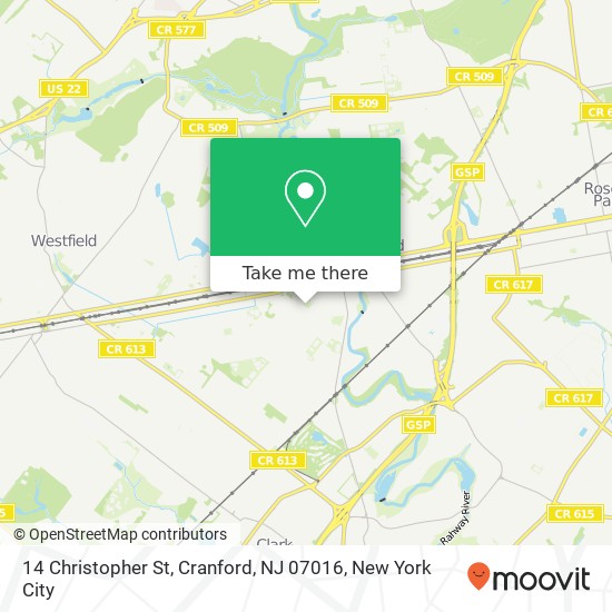 Mapa de 14 Christopher St, Cranford, NJ 07016