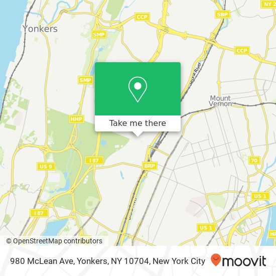 Mapa de 980 McLean Ave, Yonkers, NY 10704