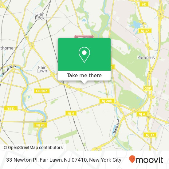 Mapa de 33 Newton Pl, Fair Lawn, NJ 07410
