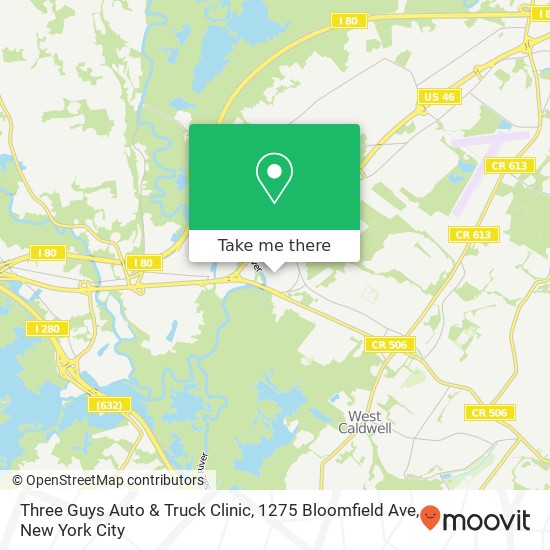 Mapa de Three Guys Auto & Truck Clinic, 1275 Bloomfield Ave