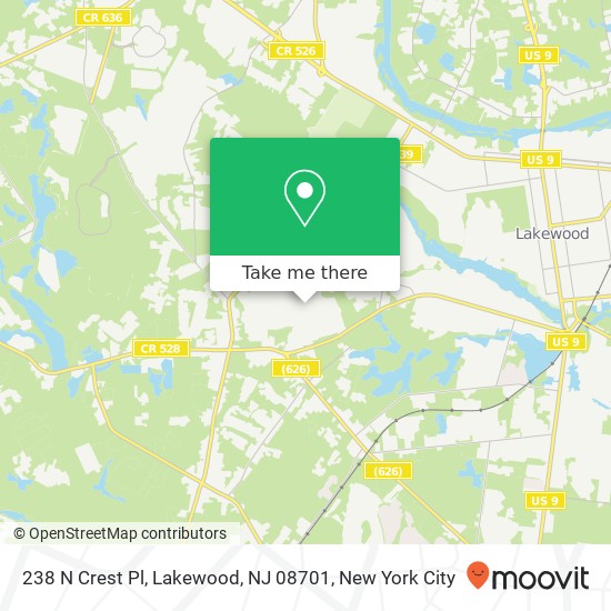 Mapa de 238 N Crest Pl, Lakewood, NJ 08701