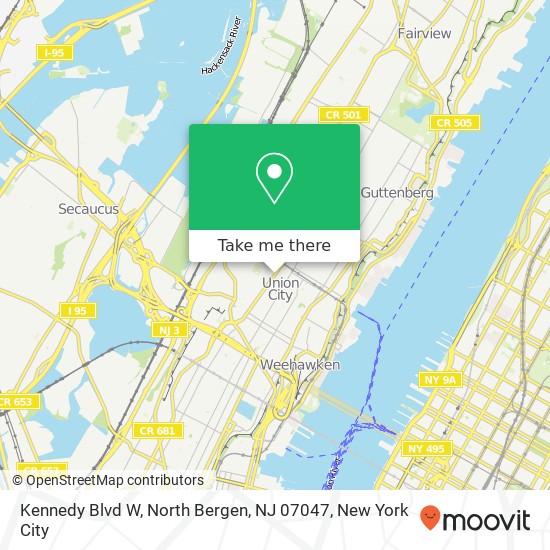 Mapa de Kennedy Blvd W, North Bergen, NJ 07047