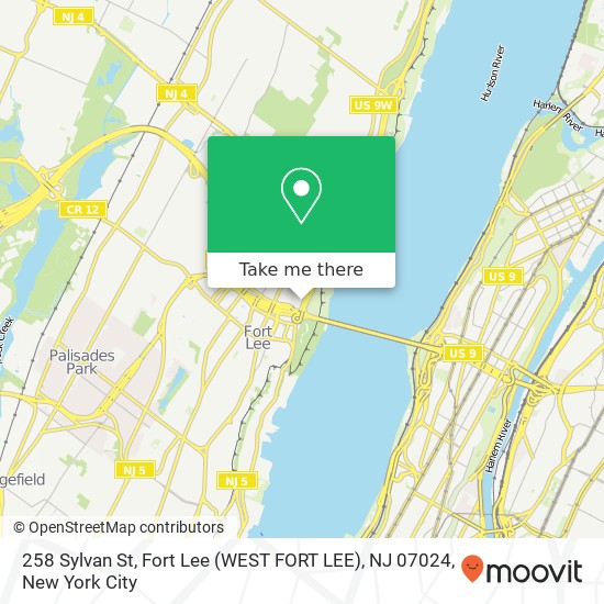 Mapa de 258 Sylvan St, Fort Lee (WEST FORT LEE), NJ 07024