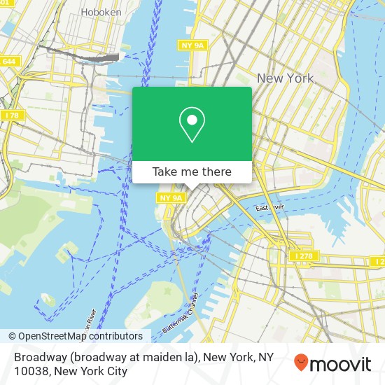 Mapa de Broadway (broadway at maiden la), New York, NY 10038