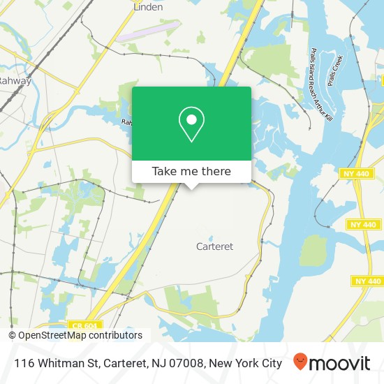 Mapa de 116 Whitman St, Carteret, NJ 07008