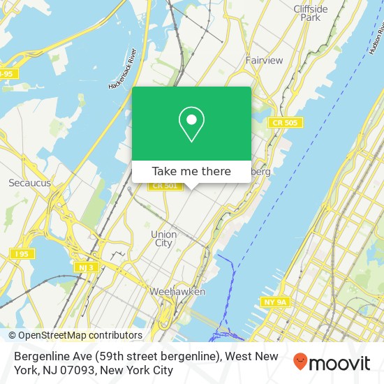 Mapa de Bergenline Ave (59th street bergenline), West New York, NJ 07093