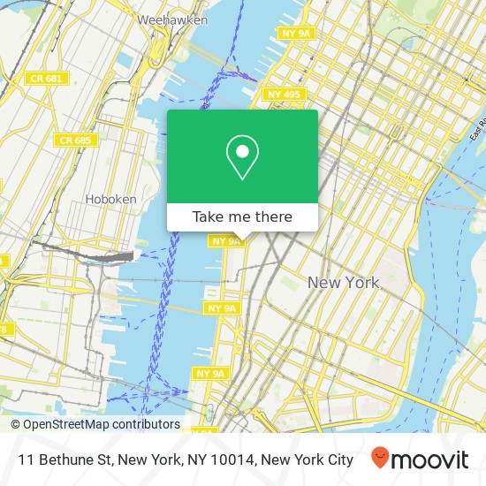 Mapa de 11 Bethune St, New York, NY 10014