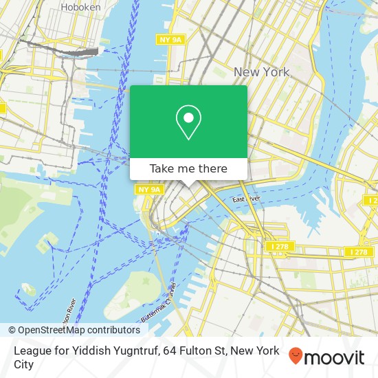 Mapa de League for Yiddish Yugntruf, 64 Fulton St