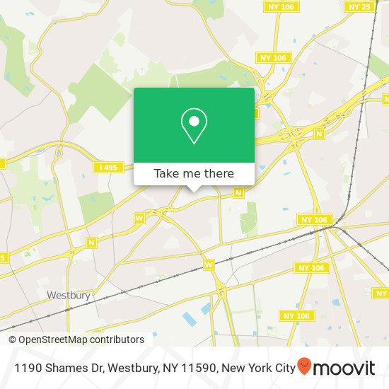 Mapa de 1190 Shames Dr, Westbury, NY 11590