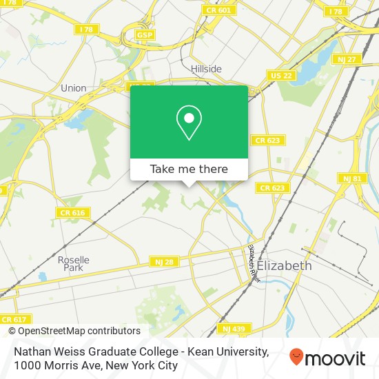 Nathan Weiss Graduate College - Kean University, 1000 Morris Ave map