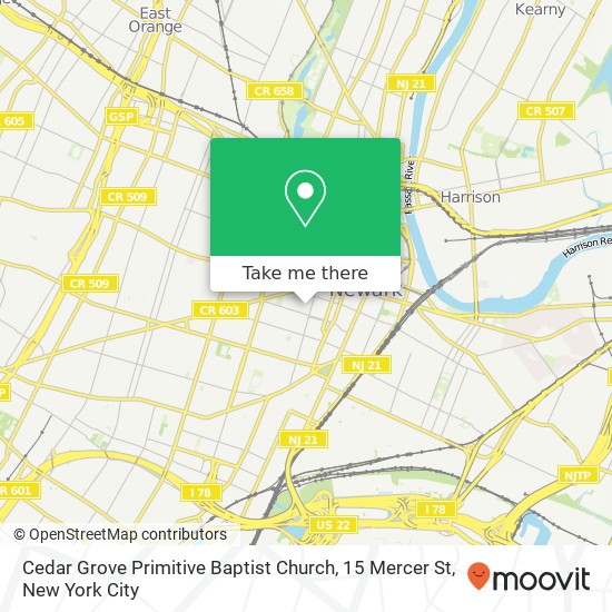 Mapa de Cedar Grove Primitive Baptist Church, 15 Mercer St