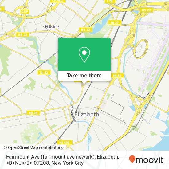 Fairmount Ave (fairmount ave newark), Elizabeth, <B>NJ< / B> 07208 map