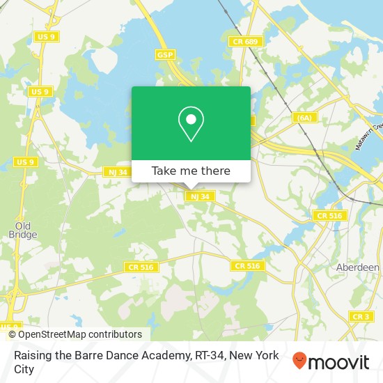 Raising the Barre Dance Academy, RT-34 map