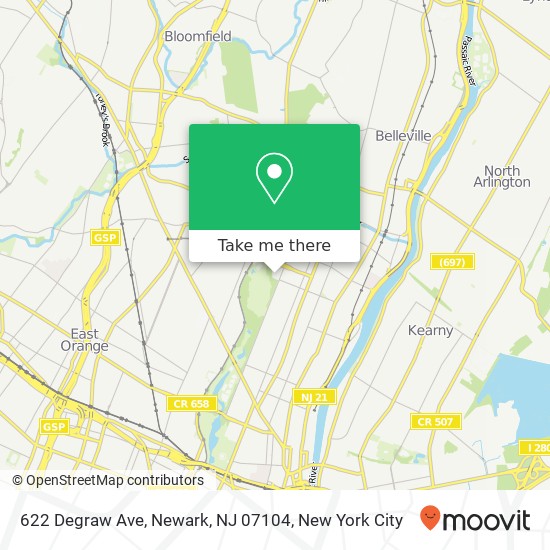 Mapa de 622 Degraw Ave, Newark, NJ 07104